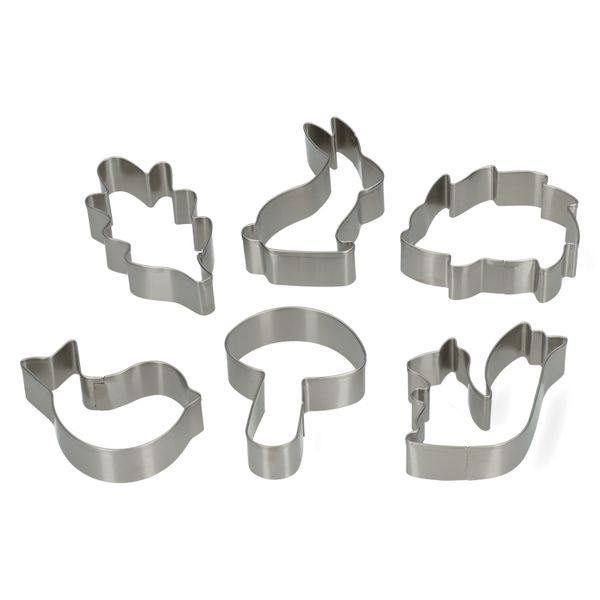 Cutters, recycled stainless steel, set of 6 woodland shapes