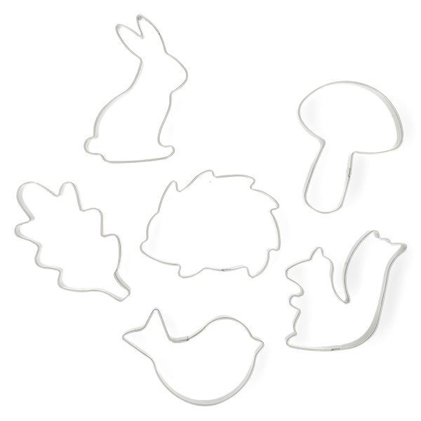 Cutters, recycled stainless steel, set of 6 woodland shapes
