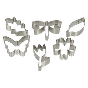 Uitsteekvormen, recycled rvs, set van 6 vormen uit de natuur Uitsteekvormen, recycled rvs, set van 6 vormen uit de natuur