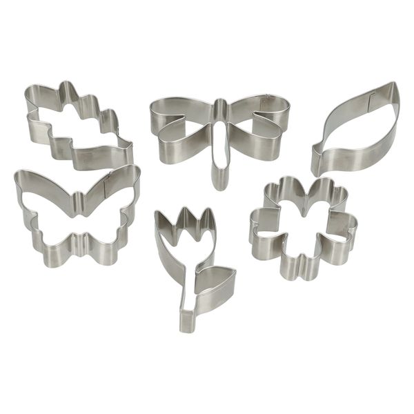 Uitsteekvormen, recycled rvs, set van 6 vormen uit de natuur