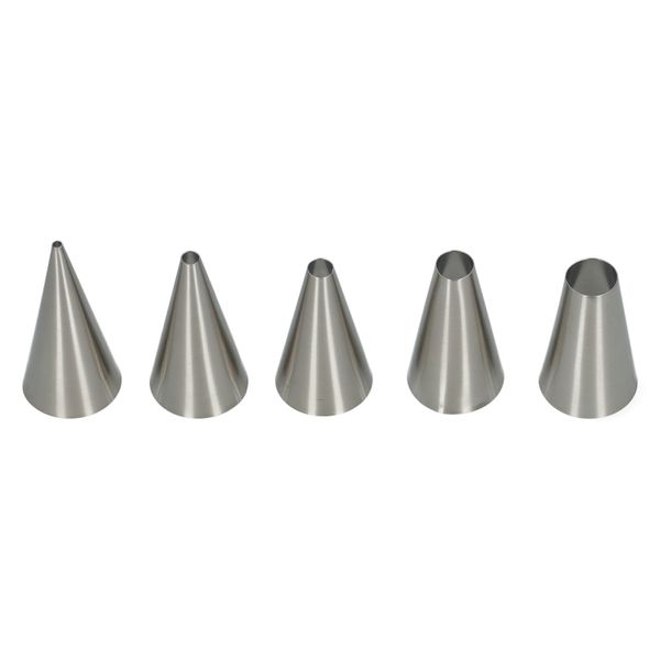 Circular mouth nozzles, stainless steel, set of 5