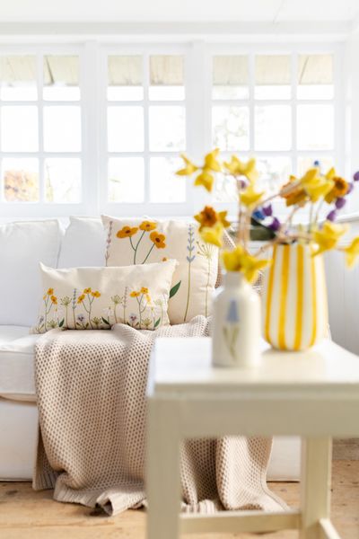 Coussin, coton bio, fleurs de printemps, 30 x 50 cm