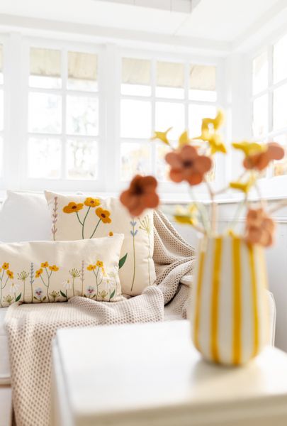 Coussin, coton bio, fleurs de printemps, 30 x 50 cm