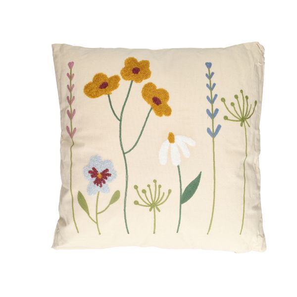 Kussen, bio-katoen, lentebloemen, 50 x 50 cm