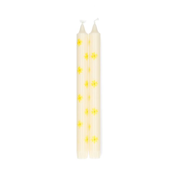 Bougies de table ornées de fleurs jaunes, 25 cm, lot de 2