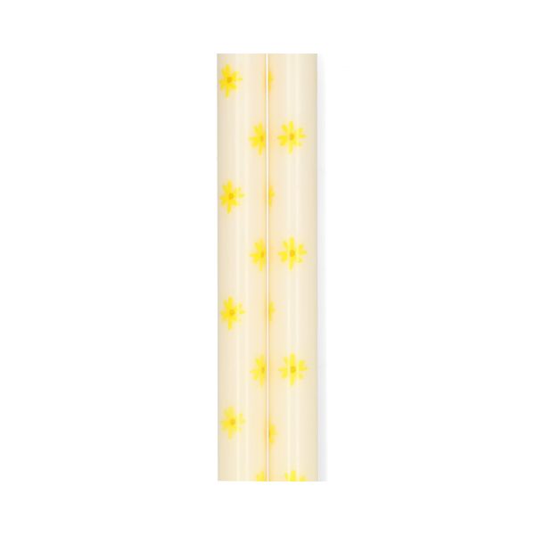 Bougies de table ornées de fleurs jaunes, 25 cm, lot de 2