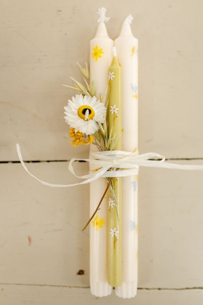Dünne Kerzen mit Blumen, 4 Stück, 20 cm