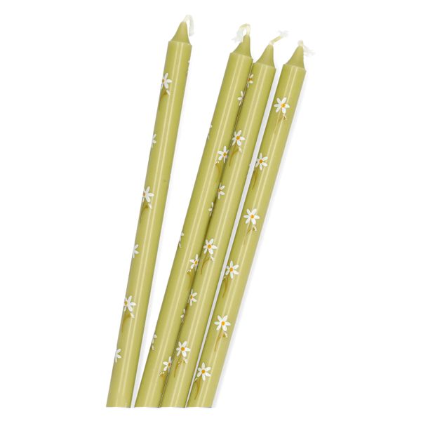 Bougies fines ornées de fleurs, lot de 4, 20 cm
