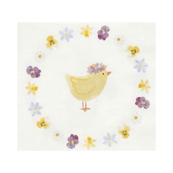 Serviettes de table, papier, poussin et lapin, 25 x 25 cm