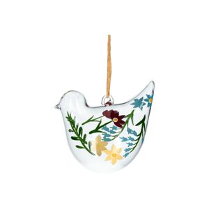 Suspension de Pâques, verre, oiseau orné de fleurs peintes à la main