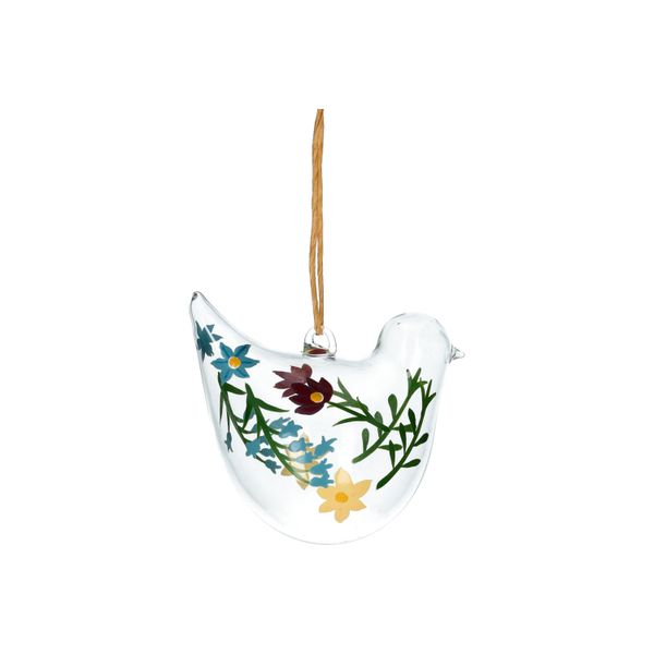 Suspension de Pâques, verre, oiseau orné de fleurs peintes à la main