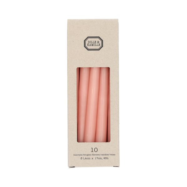 Bougies fines, rose, 17 cm, lot de 10