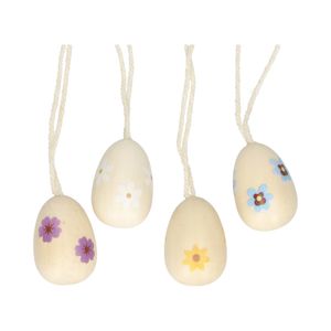 Anhänger, kleine Eier mit Blumen, Holz, 4 Stück Anhänger, kleine Eier mit Blumen, Holz, 4 Stück