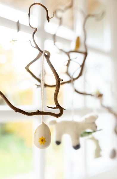 Anhänger, kleine Eier mit Blumen, Holz, 4 Stück