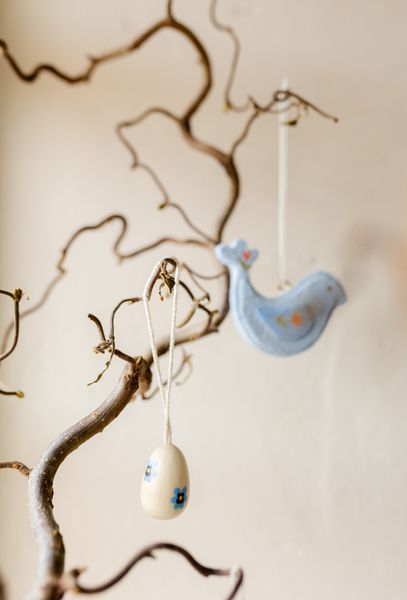 Anhänger, kleine Eier mit Blumen, Holz, 4 Stück