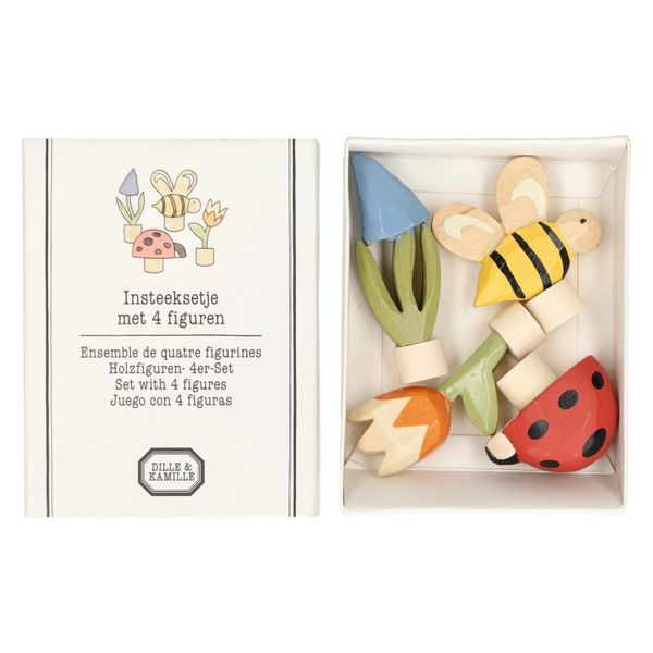 Figurines pour bougeoir en bois en forme d'anneau, bois, insectes et fleurs, lot de 4