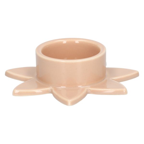 Theelichthouder, porselein, roze bloem, 12 x 12x 3 cm