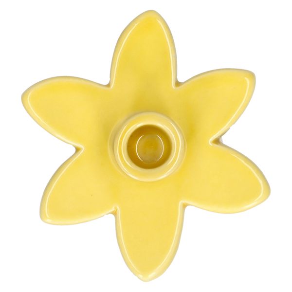 Kandelaar, porselein, gele bloem, Ø8 x 2 cm