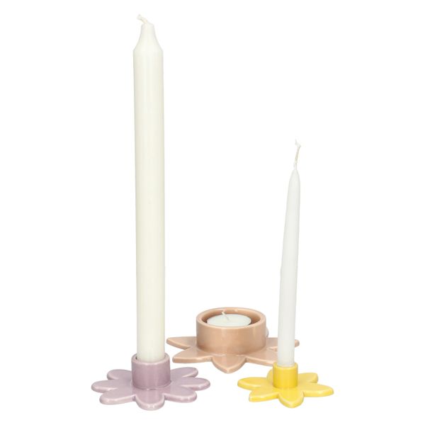 Kandelaar, porselein, gele bloem, Ø8 x 2 cm