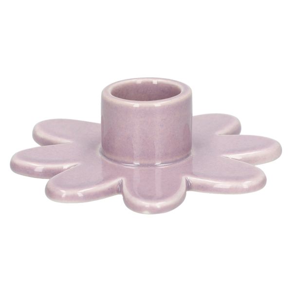 Kandelaar, porselein, lila bloem, Ø10 x 2,5 cm