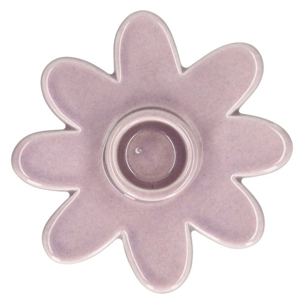 Kandelaar, porselein, lila bloem, Ø10 x 2,5 cm