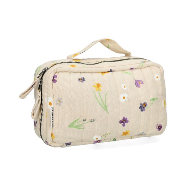 Toilettas, GOTS bio-katoen, lentebloemen, 26 x 16 x10 cm