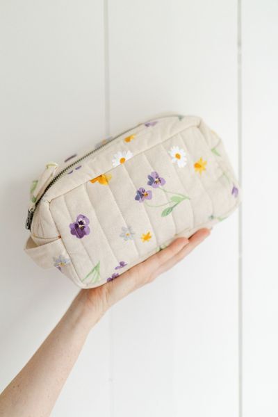 Toilettas, GOTS bio-katoen, lentebloemen, 20 x 12 x 9 cm