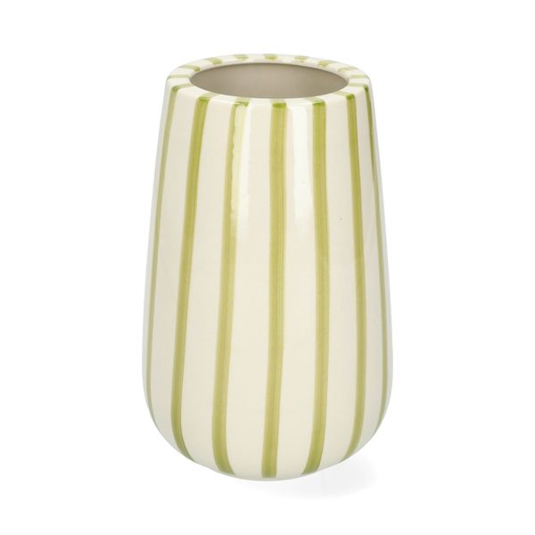 Vaas, steengoed, groen gestreept, Ø11 cm x 17 cm