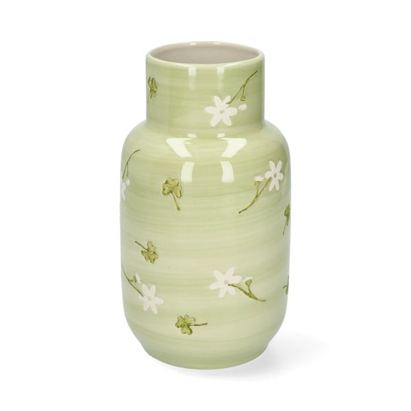 Vaas, steengoed, bloemen en klavers, Ø11 cm x 20 cm