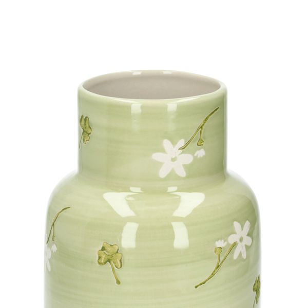 Vaas, steengoed, bloemen en klavers, Ø11 cm x 20 cm