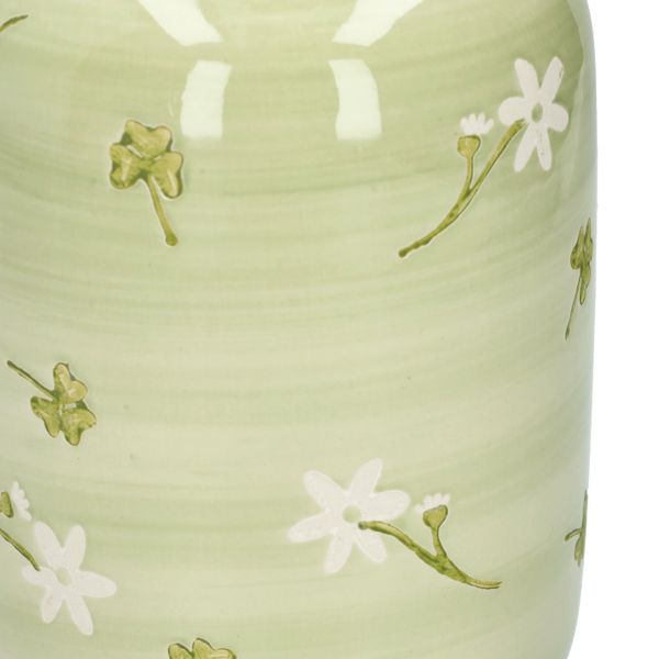 Vaas, steengoed, bloemen en klavers, Ø11 cm x 20 cm