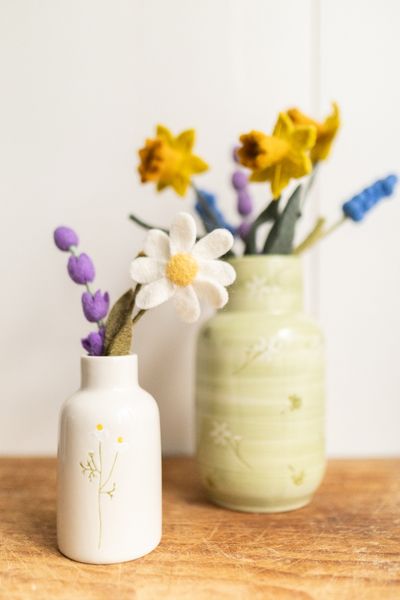 Vase, grès, camomille, Ø6,5 cm x 12,5 cm