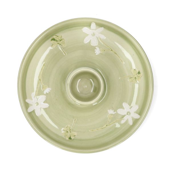 Bougeoir, grès, fleurs et trèfles, Ø11 cm x 6 cm