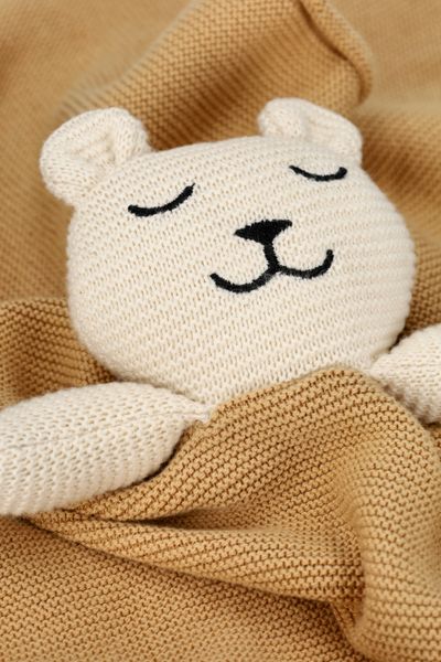 Knuffeldoekje, GOTS katoen, gebreid, beertje