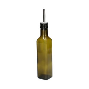 Bouteille à huile/vinaigre, verre vert olive, carré, 250 ml