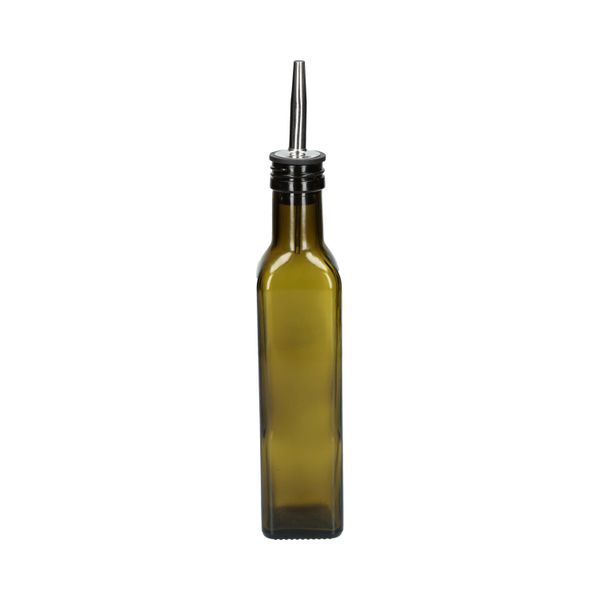 Olie/azijnfles, olijfgroen glas, vierkant, 250 ml