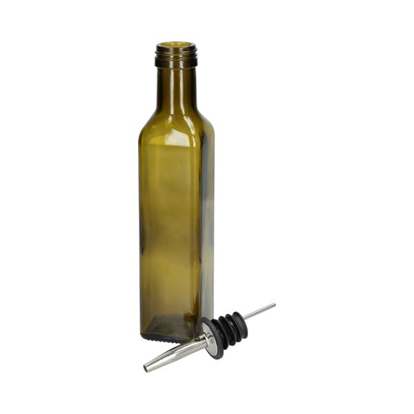 Olie/azijnfles, olijfgroen glas, vierkant, 250 ml