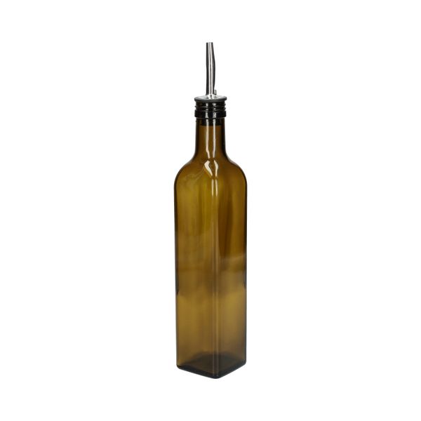 Olie/azijnfles, olijfgroen glas, vierkant, 500 ml
