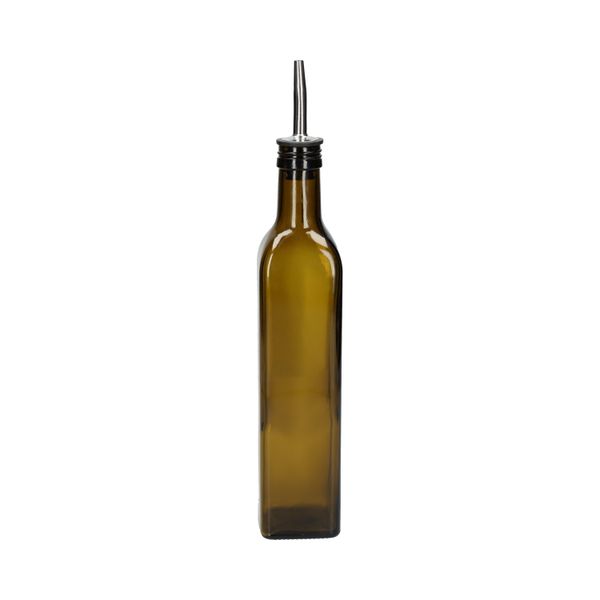 Olie/azijnfles, olijfgroen glas, vierkant, 500 ml