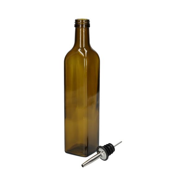 Olie/azijnfles, olijfgroen glas, vierkant, 500 ml