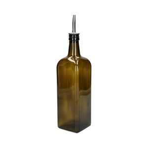 Bouteille à huile/vinaigre, verre vert olive, carré, 1 l