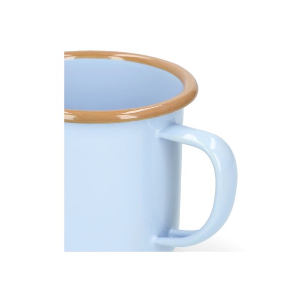 Becher mit Henkel, Emaille, hellblau/braun, Ø8 cm
