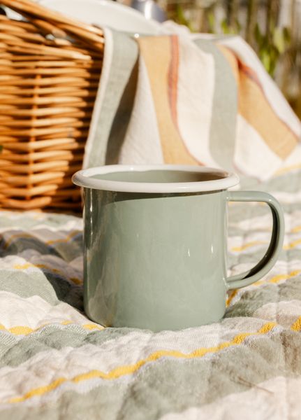 Tasse avec anse, émail, gris-vert/blanc, Ø8 cm