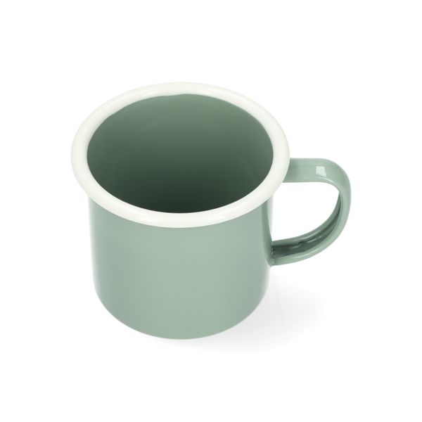 Tasse avec anse, émail, gris-vert/blanc, Ø8 cm