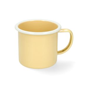 Tasse avec anse, émail, jaune clair à bord blanc,  Ø8 cm