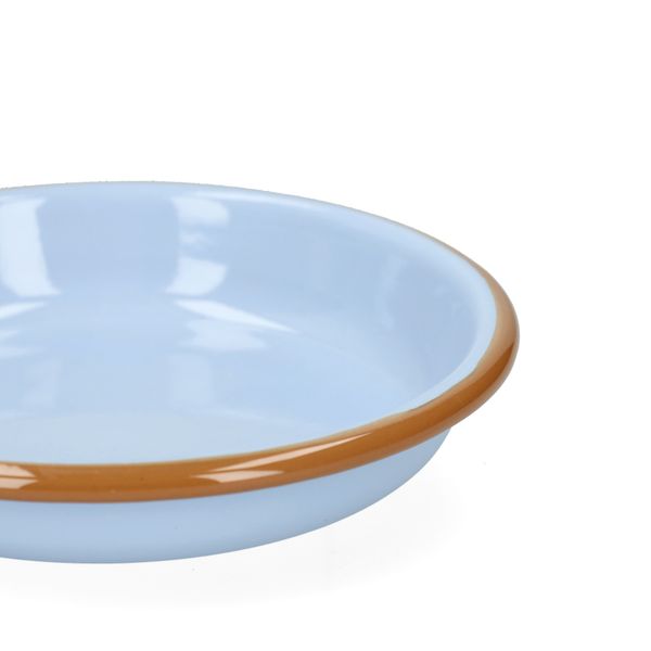 Bord diep, emaille, lichtblauw/bruin, Ø14 cm