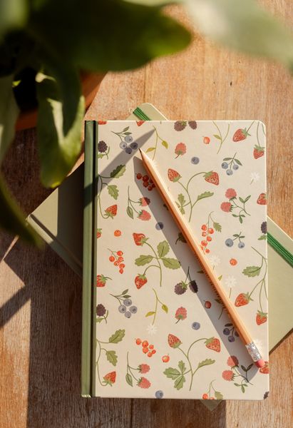 Carnet, papier, couverture rigide, fruits rouges, A5