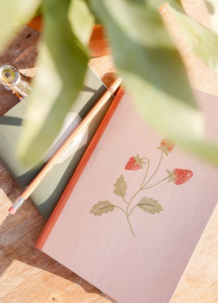 Cahier, couverture souple, ligné, fraises, A5