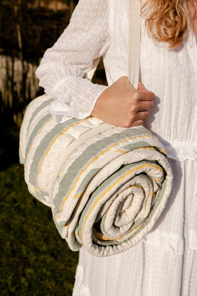 Picnic blanket, recycled cotton, striped, 150 x 200 cm