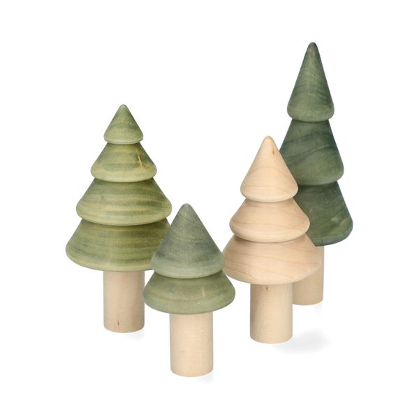 Ensemble de 4 figurines pour bougeoir couronne, bois, arbres